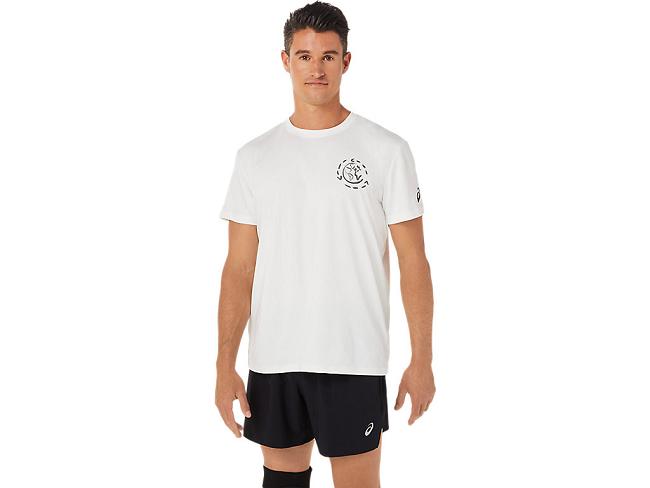 Beige White Asics Ocean Waste Run Men's Short Sleeve Tops | QJGR-81946