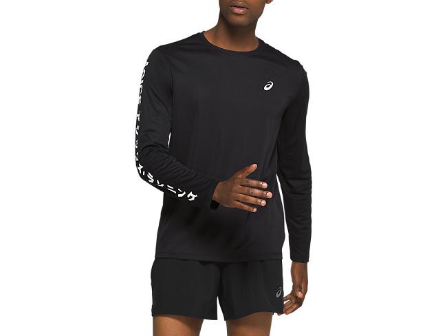 Black Asics Katakana Men's Long Sleeve Tops | OQLT-70328