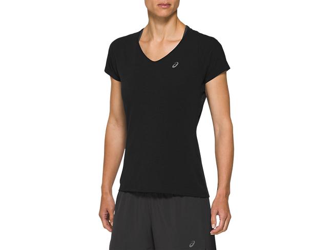 Black Asics V-neck Women's Short Sleeve Tops | CYNT-42896