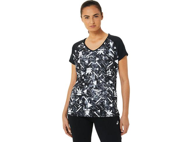 Black Asics V-neck Women's Short Sleeve Tops | RNGI-89236