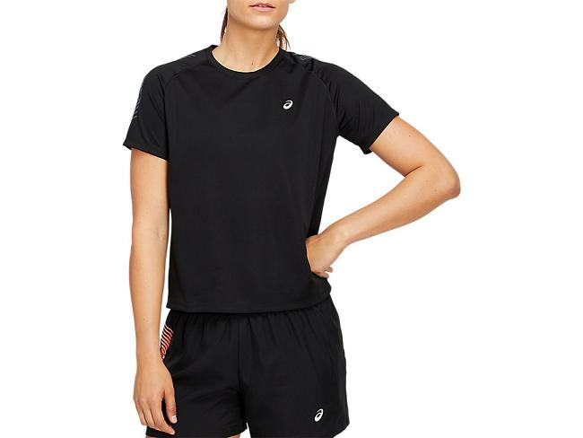 Black / Grey Asics Icon Women's Short Sleeve Tops | PNBA-38059