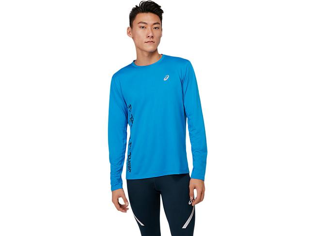 Blue Asics Run Men's Long Sleeve Tops | CELB-03217