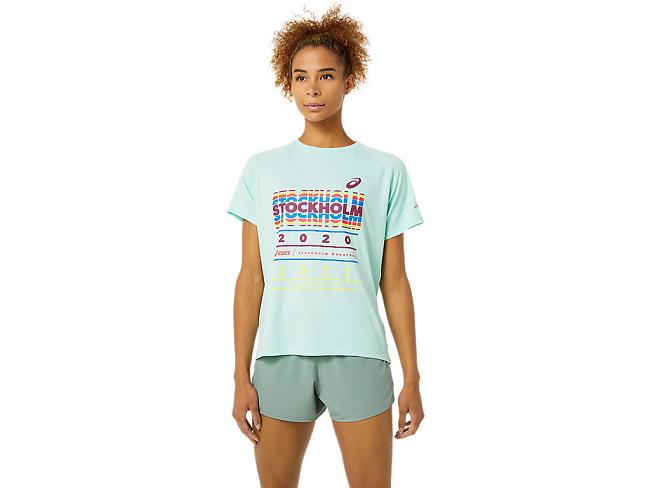 Blue Asics Stockholm Women's Short Sleeve Tops | VUJW-81756