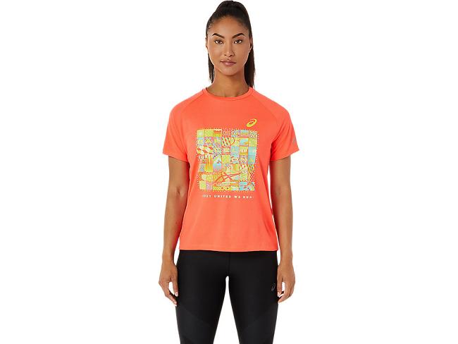 Coral Asics Barcelona Women's Short Sleeve Tops | AKWF-92830