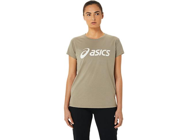 Mink Asics Logo Women's Short Sleeve Tops | ICKE-19746