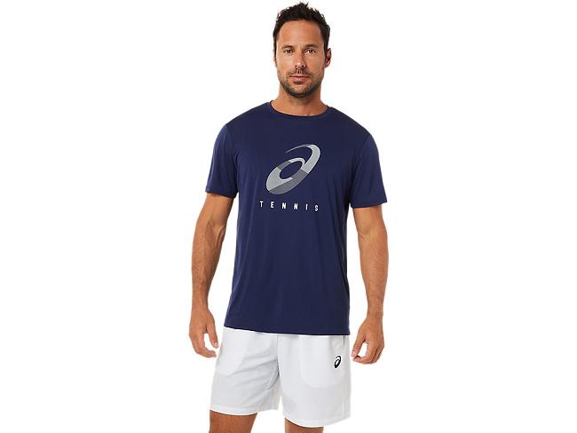 Navy Asics Court Men's Short Sleeve Tops | UOYN-07564