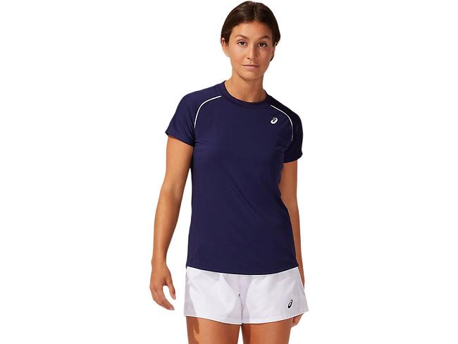 Navy Asics Court Women's Short Sleeve Tops | VNCR-08576