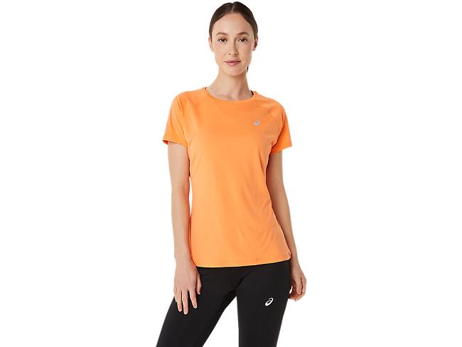 Orange Coral Asics Stripe Women's Short Sleeve Tops | TELW-27416