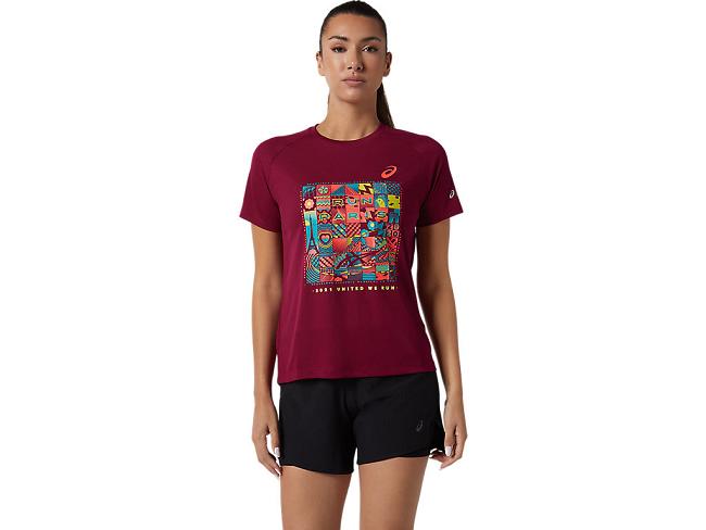 Red Asics Paris Women's Short Sleeve Tops | GDSP-12063