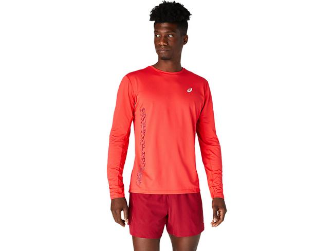 Red / Burgundy Asics Run Men's Long Sleeve Tops | GUBK-92316