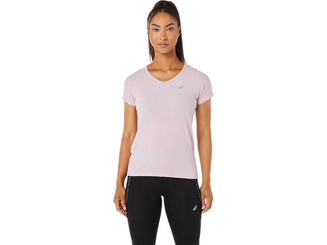 Rose Asics V-neck Women's Short Sleeve Tops | NAJG-01673