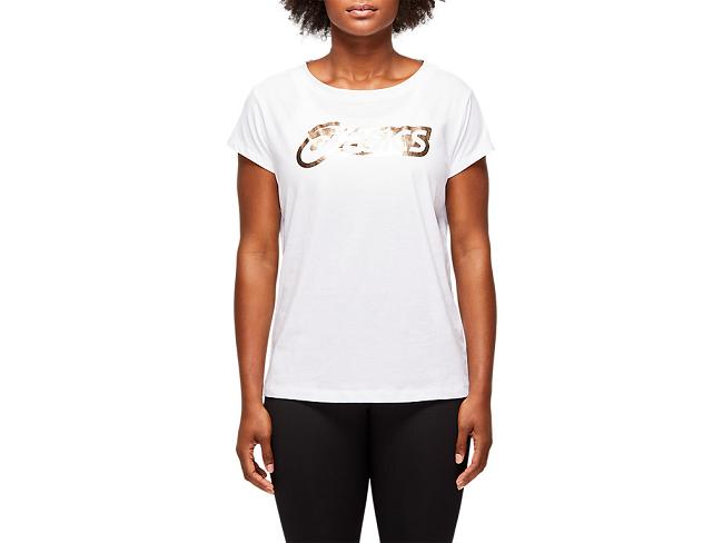 White Asics Logo Women's Short Sleeve Tops | BDQF-32951