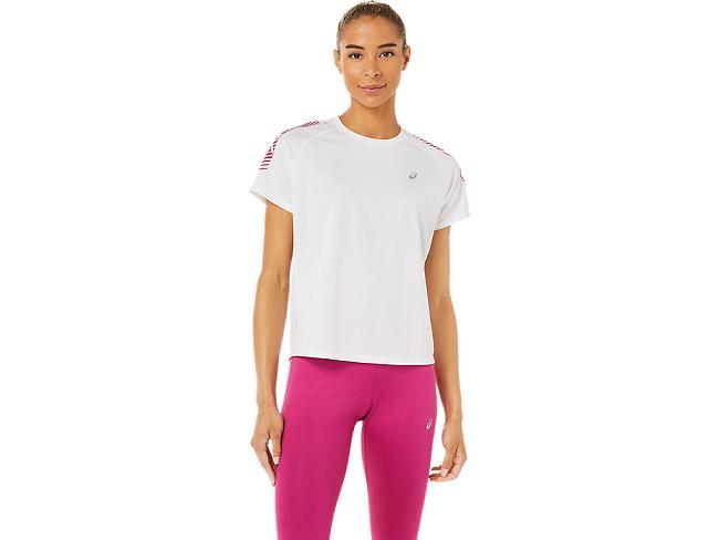 White / Fuchsia Red Asics Icon Women's Short Sleeve Tops | IHOF-10675