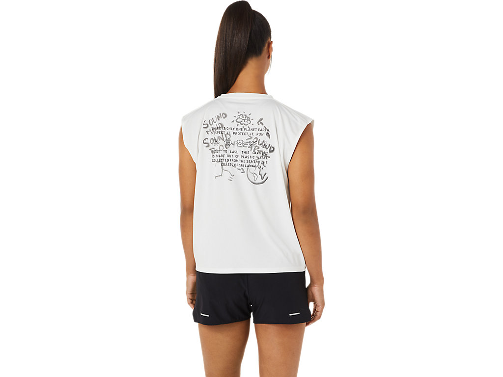 Beige White Asics Ocean Waste Run Women's Short Sleeve Tops | QWRV-92346