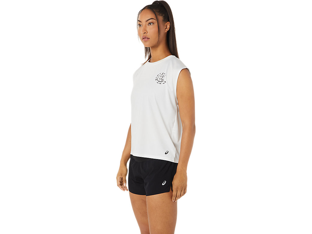 Beige White Asics Ocean Waste Run Women's Short Sleeve Tops | QWRV-92346