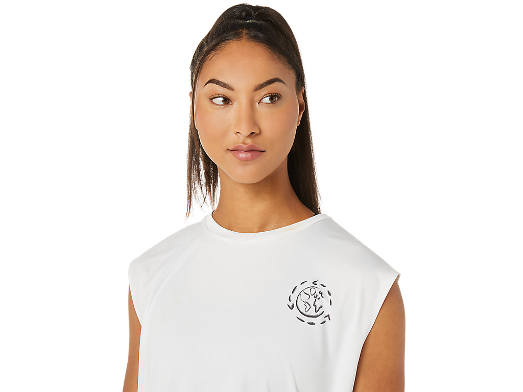 Beige White Asics Ocean Waste Run Women's Short Sleeve Tops | QWRV-92346