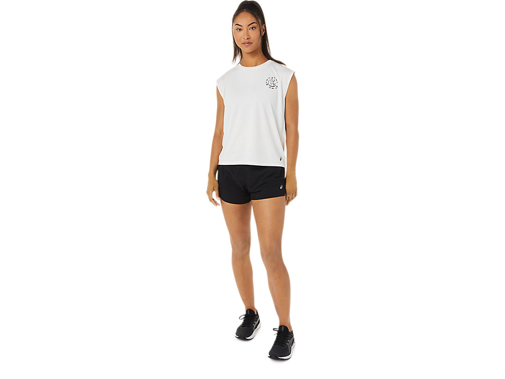 Beige White Asics Ocean Waste Run Women's Short Sleeve Tops | QWRV-92346