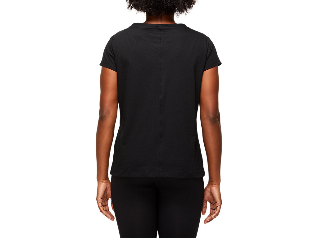 Black Asics Logo Women's Short Sleeve Tops | WJRP-46392