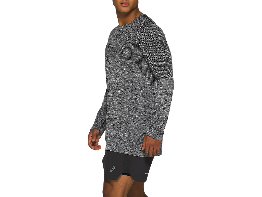 Black Asics Race Men's Long Sleeve Tops | JALX-04876