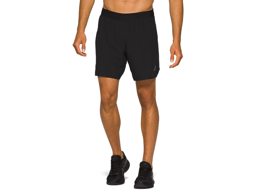 Black Asics Road Men\'s Shorts | CLVU-30498