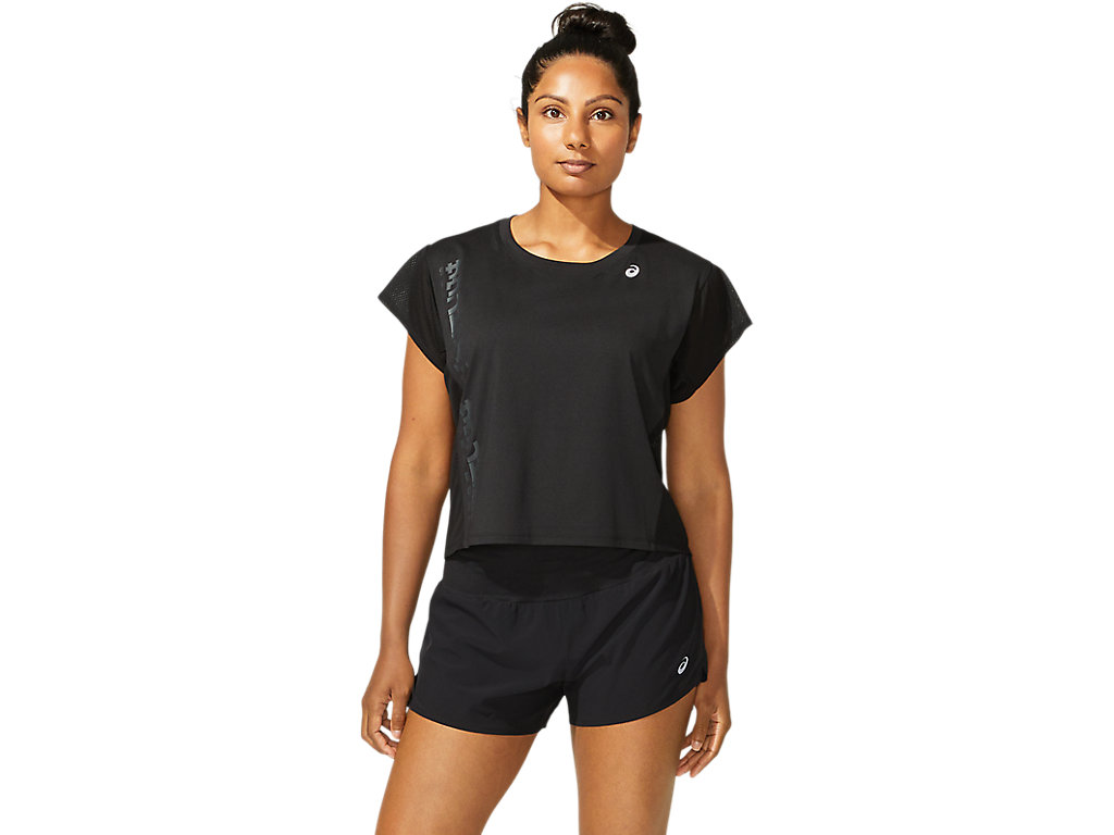 Black / Deep Grey Asics Run Women\'s Short Sleeve Tops | HVRY-41392