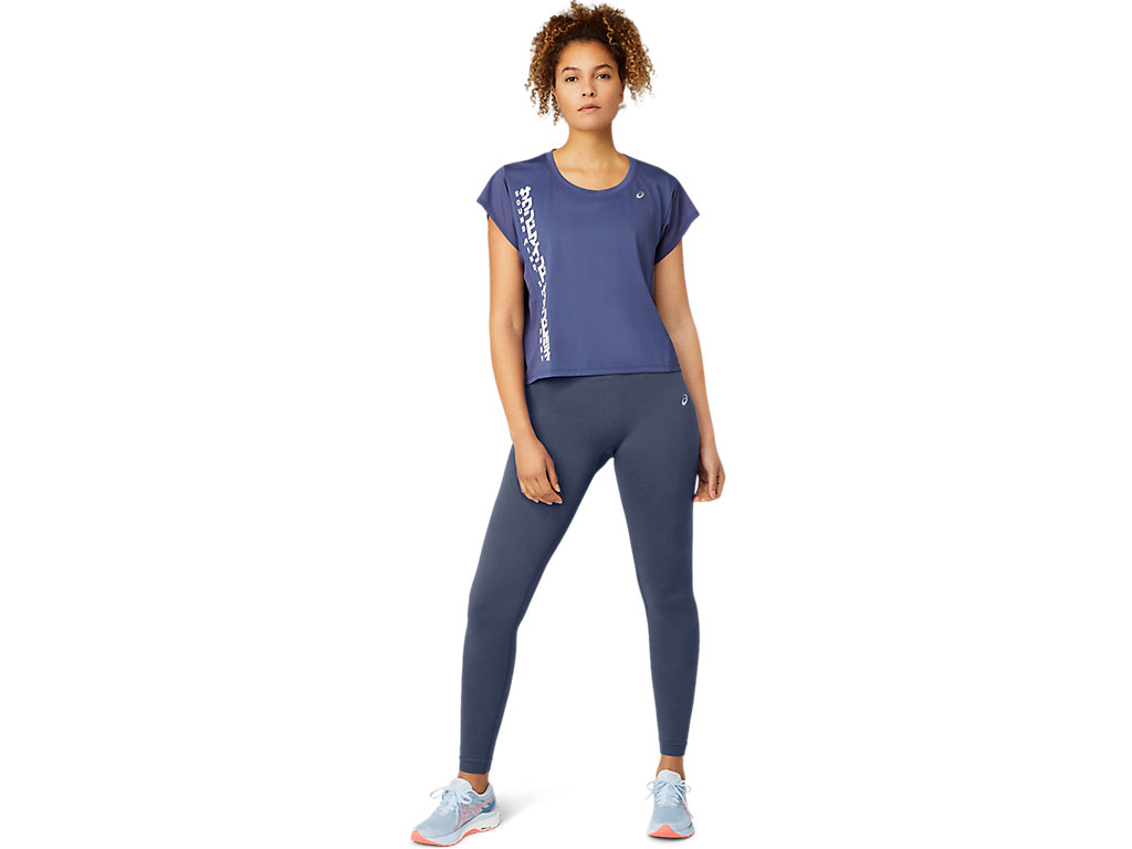 Blue Asics Run Women's Short Sleeve Tops | VKGA-13592