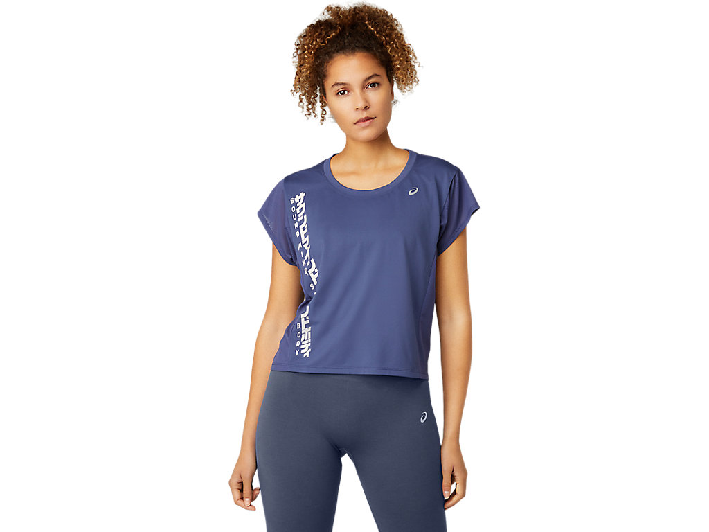 Blue Asics Run Women\'s Short Sleeve Tops | VKGA-13592