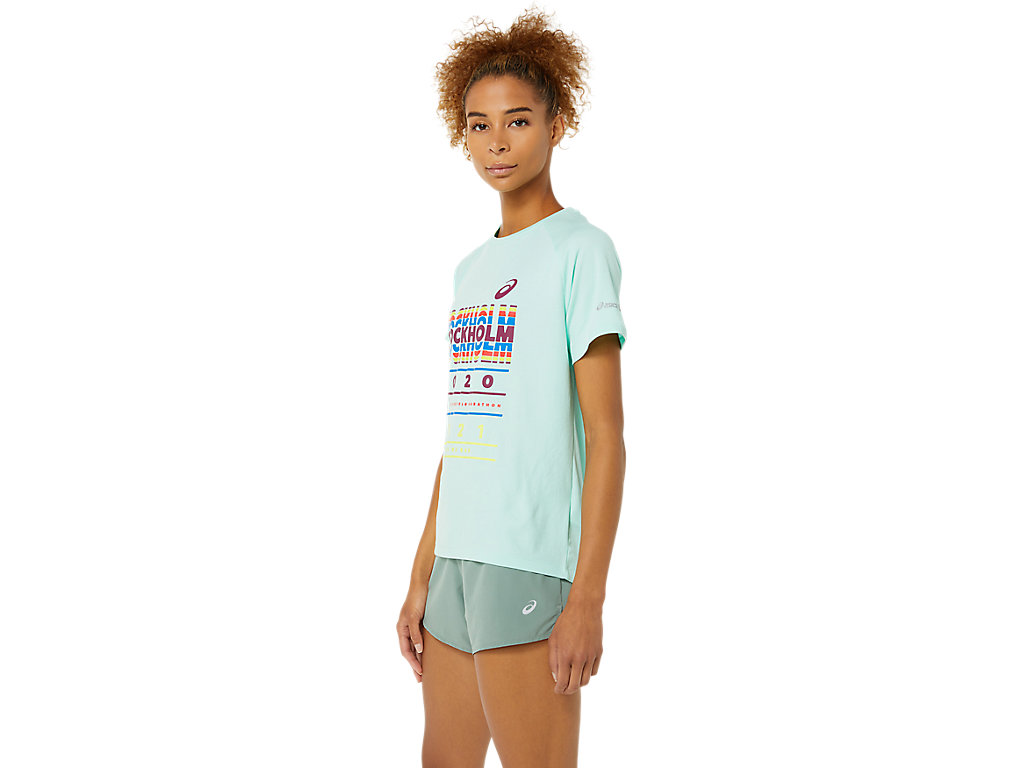 Blue Asics Stockholm Women's Short Sleeve Tops | VUJW-81756