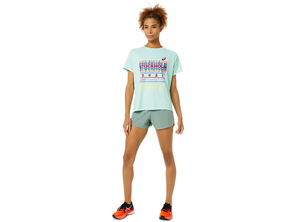 Blue Asics Stockholm Women's Short Sleeve Tops | VUJW-81756