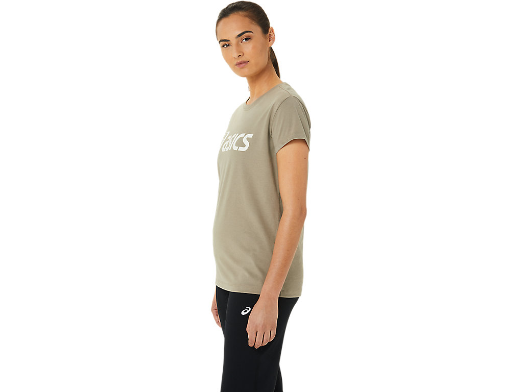 Mink Asics Logo Women's Short Sleeve Tops | ICKE-19746