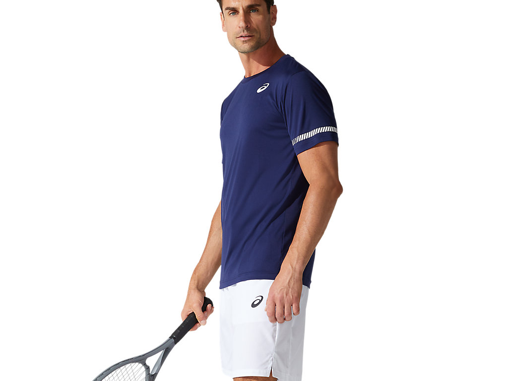 Navy Asics Court Men's Short Sleeve Tops | IUNE-46782