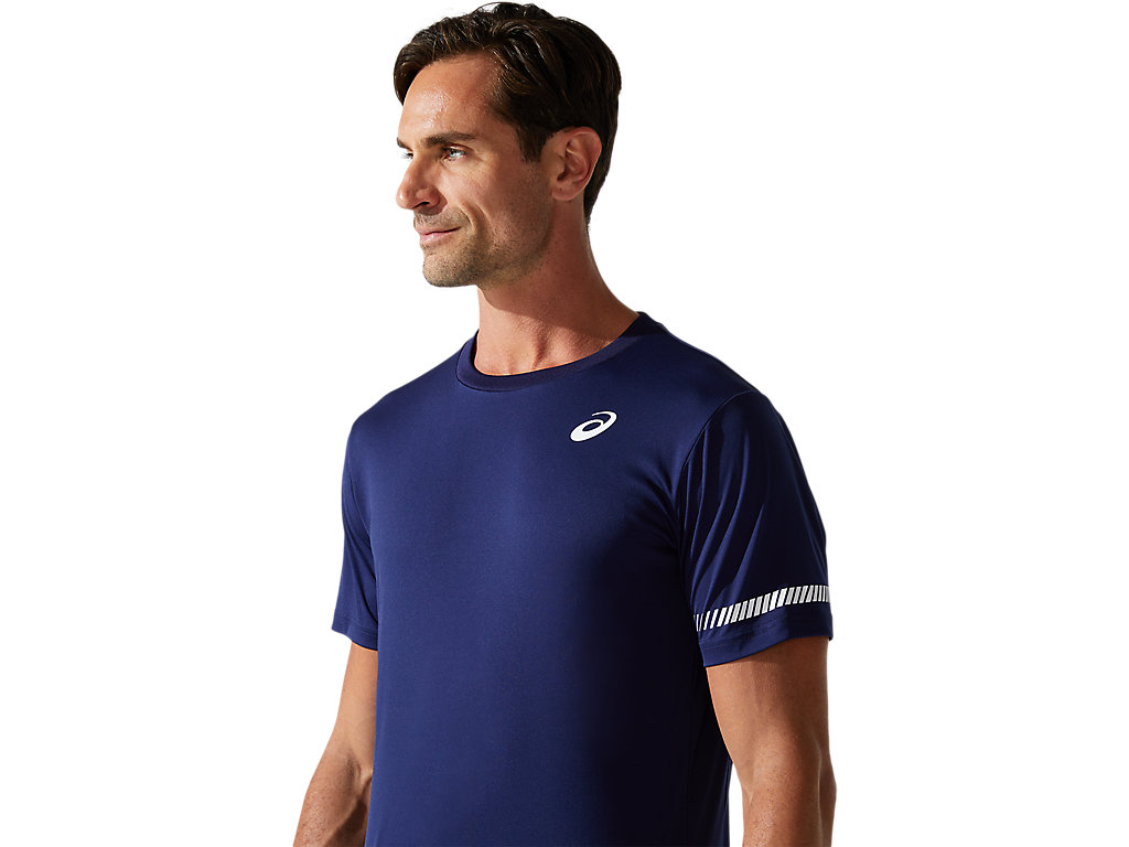 Navy Asics Court Men's Short Sleeve Tops | IUNE-46782