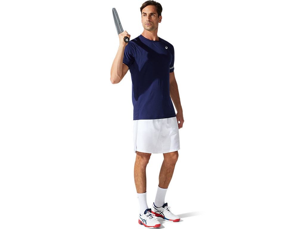 Navy Asics Court Men's Short Sleeve Tops | IUNE-46782