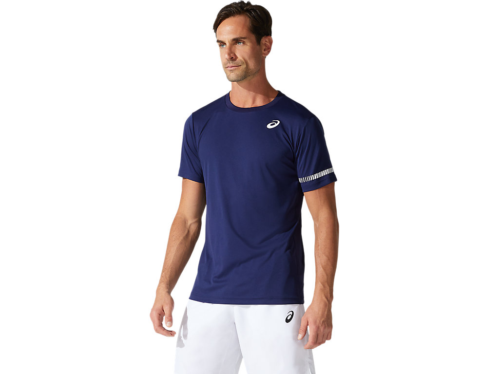 Navy Asics Court Men\'s Short Sleeve Tops | IUNE-46782