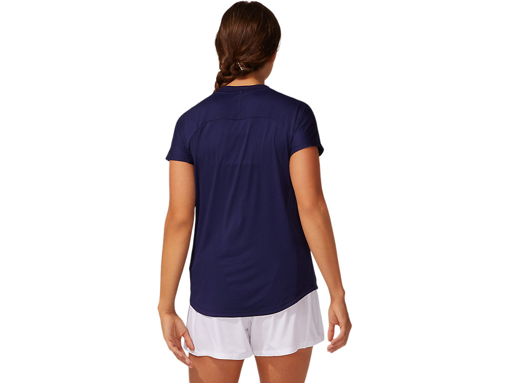 Navy Asics Court Women's Short Sleeve Tops | VNCR-08576