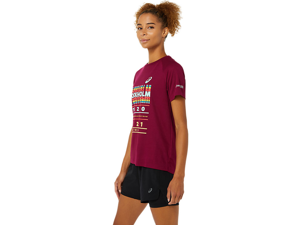 Red Asics Stockholm Women's Short Sleeve Tops | CHOJ-37219