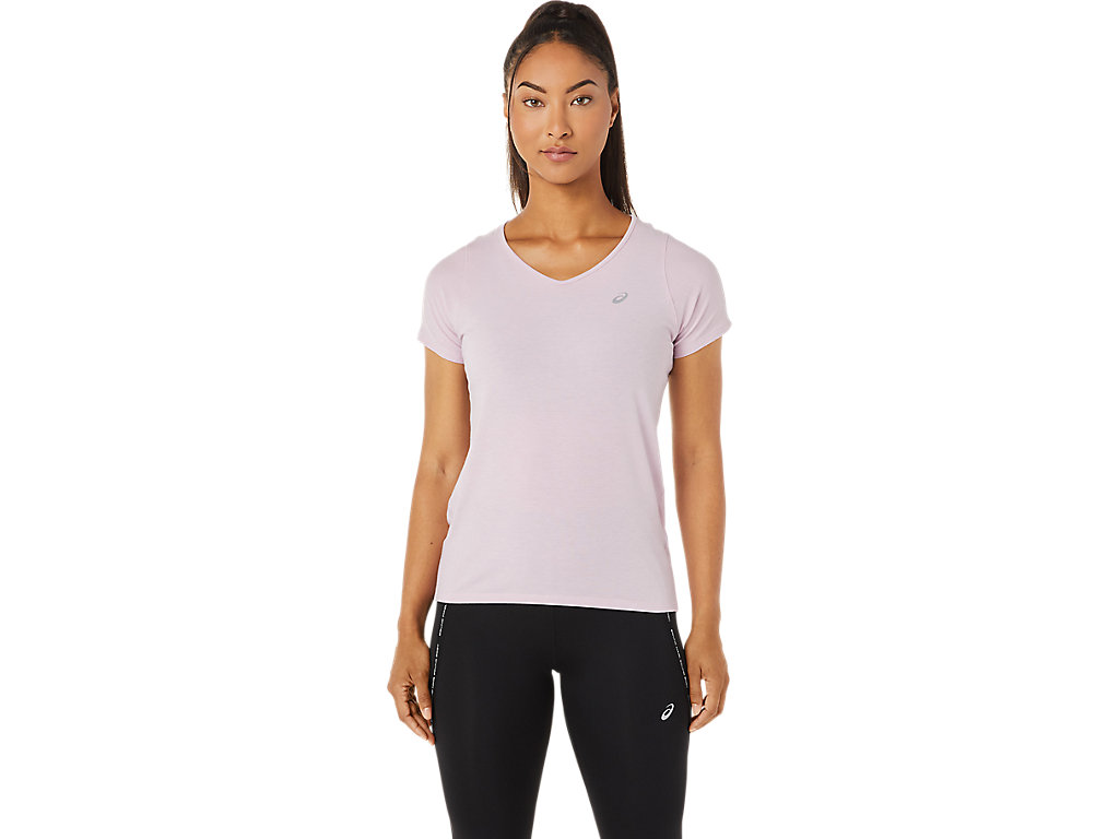 Rose Asics V-neck Women\'s Short Sleeve Tops | NAJG-01673