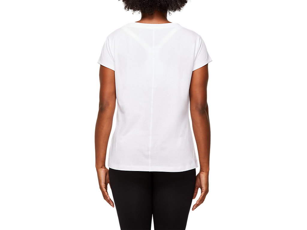 White Asics Logo Women's Short Sleeve Tops | BDQF-32951