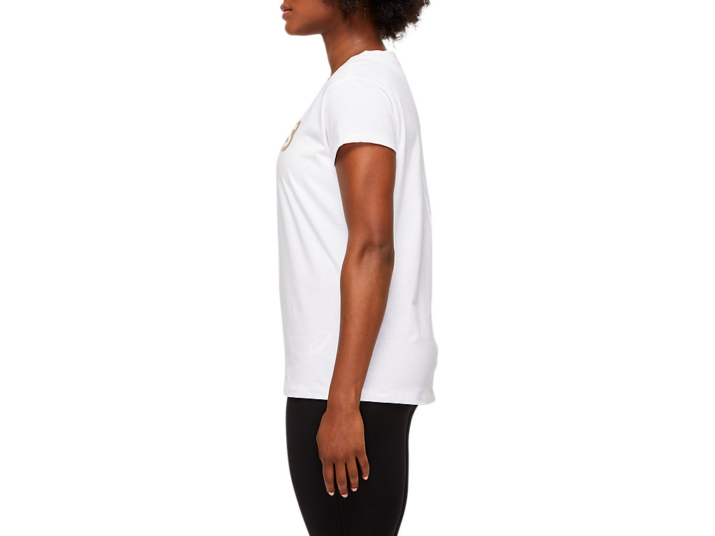 White Asics Logo Women's Short Sleeve Tops | BDQF-32951