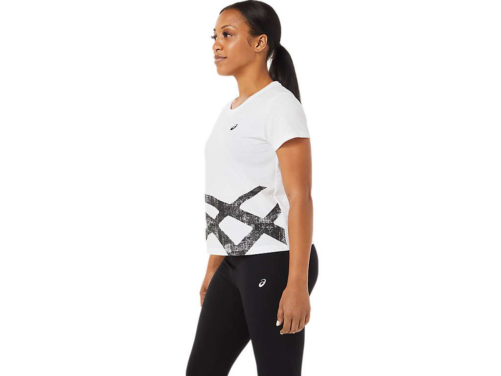 White / Black Asics Tiger Women's Short Sleeve Tops | BKWP-13764