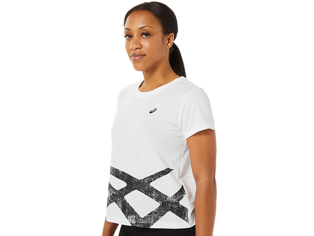 White / Black Asics Tiger Women's Short Sleeve Tops | BKWP-13764